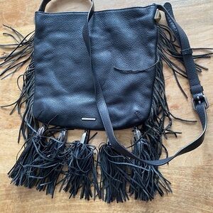 Rebecca Minkoff Black Leather Fringe Crossbody Bag